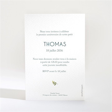 Invitation anniversaire bébé 1 an - Dos de l'invitation