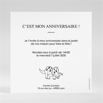 Invitation anniversaire dinosaure à colorier - Dos de l'invitation