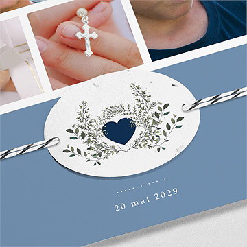Faire-part communion bleu myosotis ensemencé - Détail du faire-part