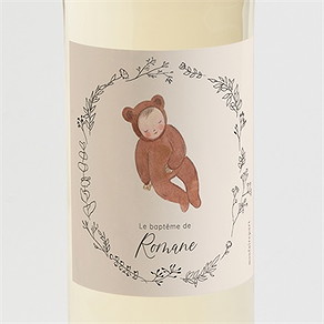 Etiquette de bouteille baptême bébé nounours