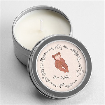 Bougie baptême bébé nounours argent