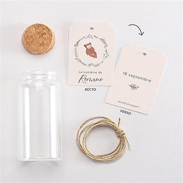 Mignonette baptême bébé nounours étiquette - Vue d'ensemble