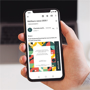 Carte de voeux virtuelle image entreprise graphisme bauhaus - Mise en situation
