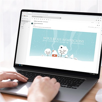 Carte de voeux virtuelle vidéo entreprise sous la neige - Mise en situation