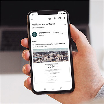 Carte de voeux virtuelle image entreprise ville - Mise en situation