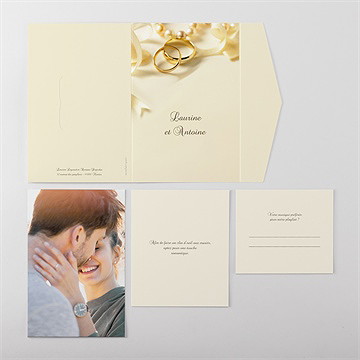 Faire-part mariage alliances crème pocketfold - Vue ensemble extérieur