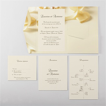 Faire-part mariage alliances crème pocketfold - Vue d'ensemble intérieur