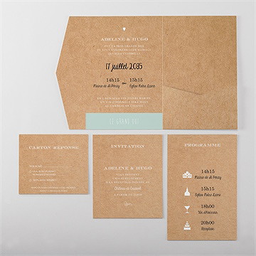 Faire-part mariage petite cocotte pocketfold - Vue d'ensemble intérieur