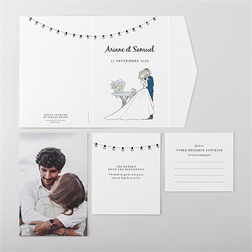 Faire-part mariage guinguette pocketfold - Vue ensemble extérieur