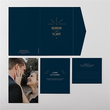 Faire-part mariage art déco pocketfold - Vue ensemble extérieur