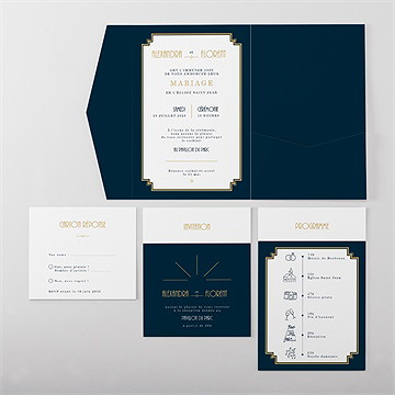 Faire-part mariage art déco pocketfold - Vue d'ensemble intérieur