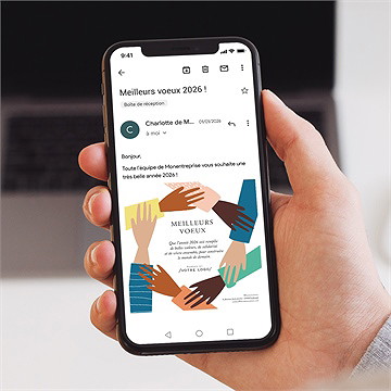 Carte de voeux virtuelle image entreprise solidaires - Mise en situation