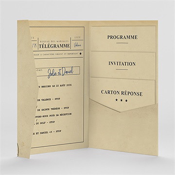 Faire-part mariage notre télégramme pocketfold - Intérieur du faire-part