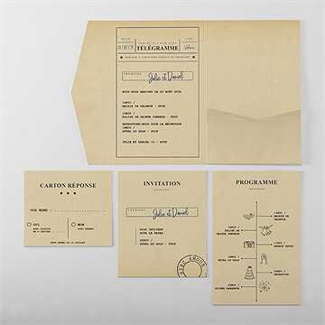 Faire-part mariage notre télégramme pocketfold - Vue d'ensemble intérieur