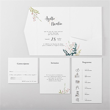 Faire-part mariage bouquet ardent pocketfold - Vue d'ensemble intérieur
