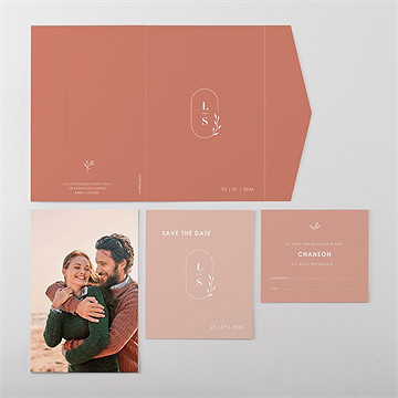 Faire-part mariage terracotta initiales - Vue ensemble extérieur