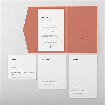 Faire-part mariage terracotta initiales - Vue d'ensemble intérieur