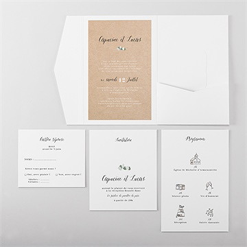 Faire-part mariage eucalyptus pocketfold - Vue d'ensemble intérieur