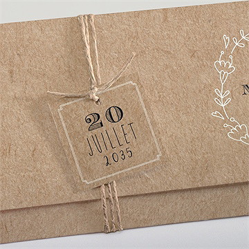 Faire-part mariage kraft en folie pochette - Détail du faire-part