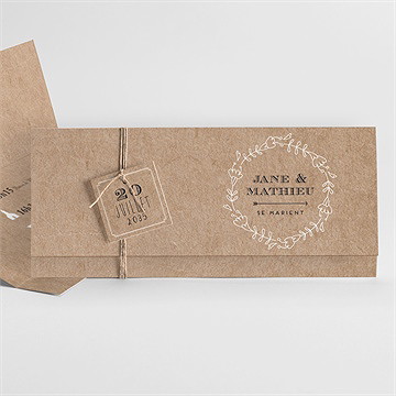 Faire-part mariage kraft en folie pochette - Faire-part entier