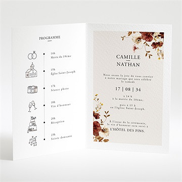Faire-part mariage en automne plié - Intérieur de la carte