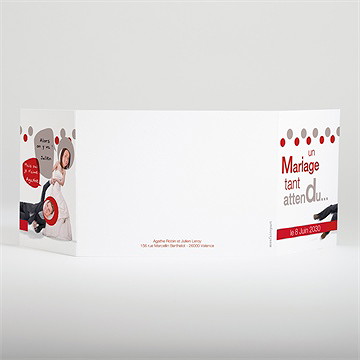 Faire-part mariage humour original 2 volets - Dos du faire-part