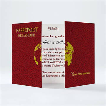 Faire-part mariage passeport de l'amour 2 volets