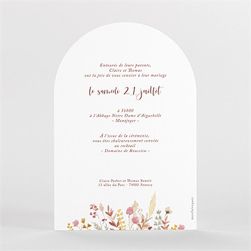 Faire-part mariage élégance champêtre arche - Dos du faire-part