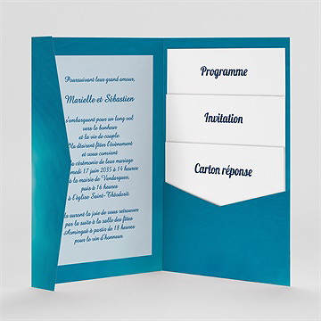Faire-part mariage eaux turquoises pocketfold - Intérieur du faire-part