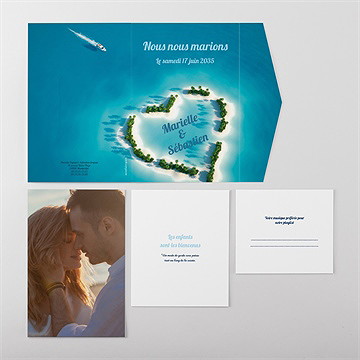 Faire-part mariage eaux turquoises pocketfold - Vue ensemble extérieur