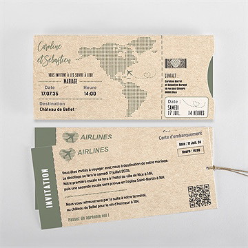 Faire-part mariage billet d'avion pochette duo - Vue d'ensemble
