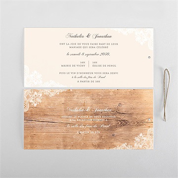 Faire-part mariage boisé pochette duo - Cartes intérieures recto