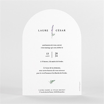 Faire-part mariage lavande - Dos du faire-part