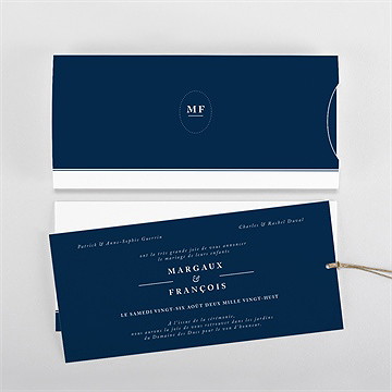 Faire-part mariage bleu romantique pochette duo - Vue d'ensemble