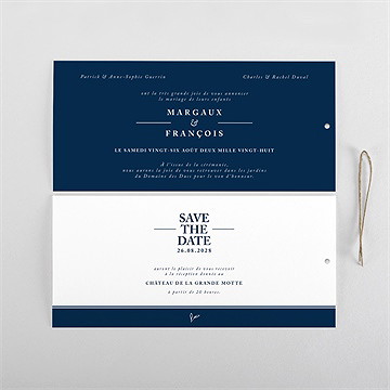 Faire-part mariage bleu romantique pochette duo - Cartes intérieures recto