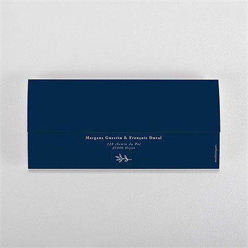 Faire-part mariage bleu romantique pochette duo - Dos du faire-part