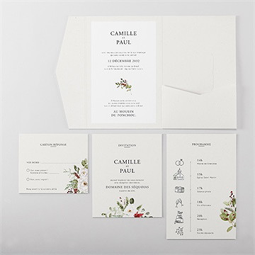 Faire-part mariage fleurs d'hiver - Vue d'ensemble intérieur