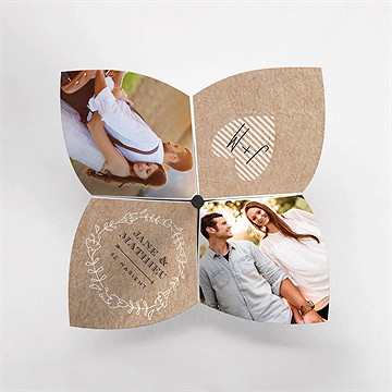 Faire-part mariage kraft en folie cocotte - Vue du dessus