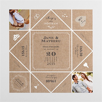 Faire-part mariage kraft en folie cocotte - Intérieur de la cocotte dépliée