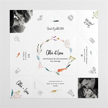 Faire-part mariage art champêtre cocotte - Intérieur de la cocotte dépliée