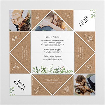 Faire-part mariage nature chic cocotte - Intérieur de la cocotte dépliée