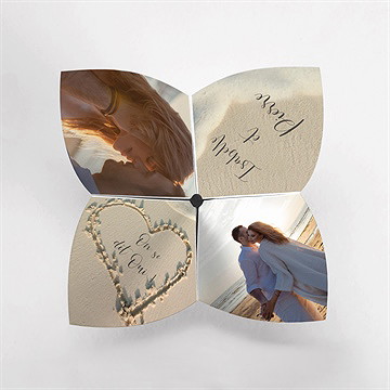 Faire-part mariage dans le sable cocotte - Vue du dessus