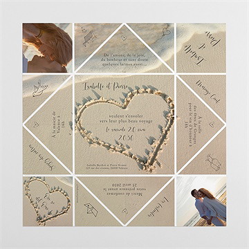 Faire-part mariage dans le sable cocotte - Intérieur de la cocotte dépliée
