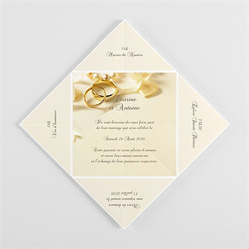 Faire-part mariage alliances fond crème cocotte - Intérieur de la cocotte pliée