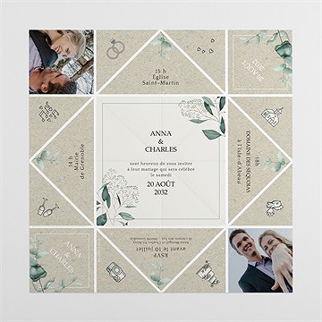 Faire-part mariage intimité cocotte - Intérieur de la cocotte dépliée