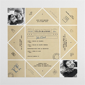 Faire-part mariage notre télégramme cocotte - Intérieur de la cocotte dépliée