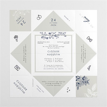 Faire-part mariage esperluette cocotte - Intérieur de la cocotte dépliée