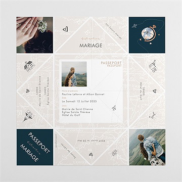 Faire-part mariage notre passeport cocotte - Intérieur de la cocotte dépliée