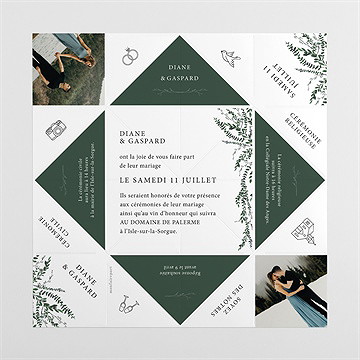 Faire-part mariage evidemment cocotte - Intérieur de la cocotte dépliée