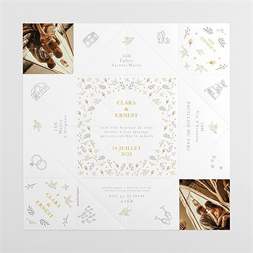 Faire-part mariage céleste cocotte - Intérieur de la cocotte dépliée